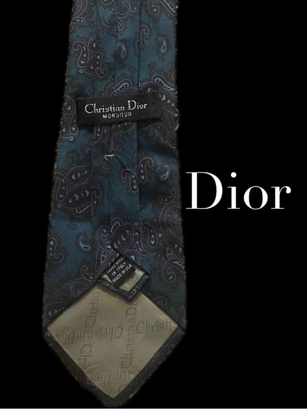 Dior Men’s Teal Paisley Silk Tie with Dark Accents